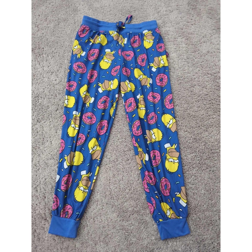 The Simpsons Pajama Jogger Pants Mens M Blue Homer Sprinkles Donuts Sleep